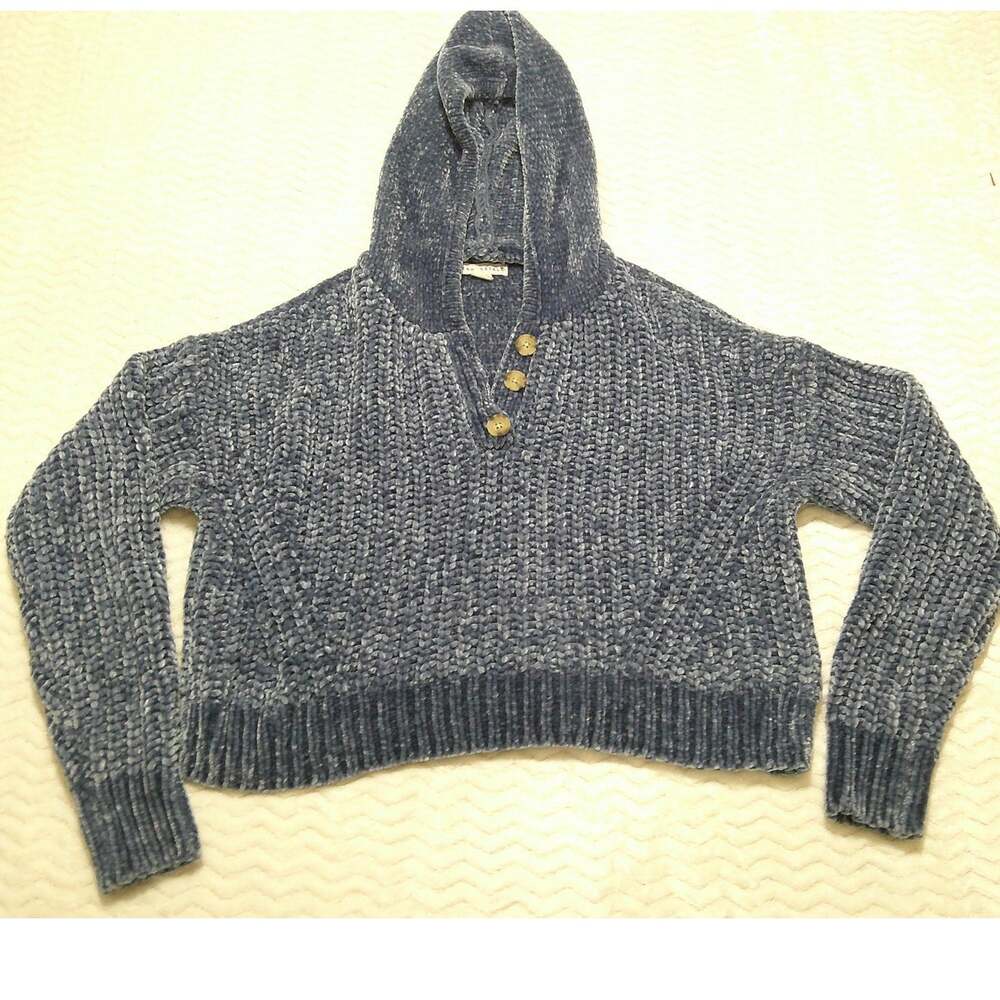 Aeropostale Women's XS Blue Textured Cropped Hoodie Seater 3 Button Pullover